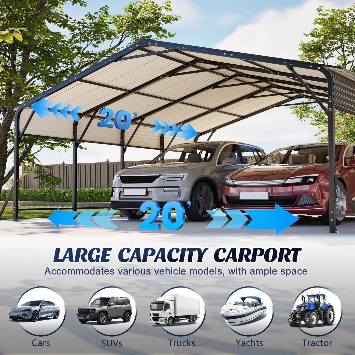 20×20 FT Galvanized Steel Carport