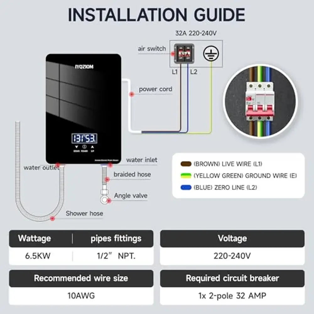 Electric Water Heater 6.5kW 240V Tankless