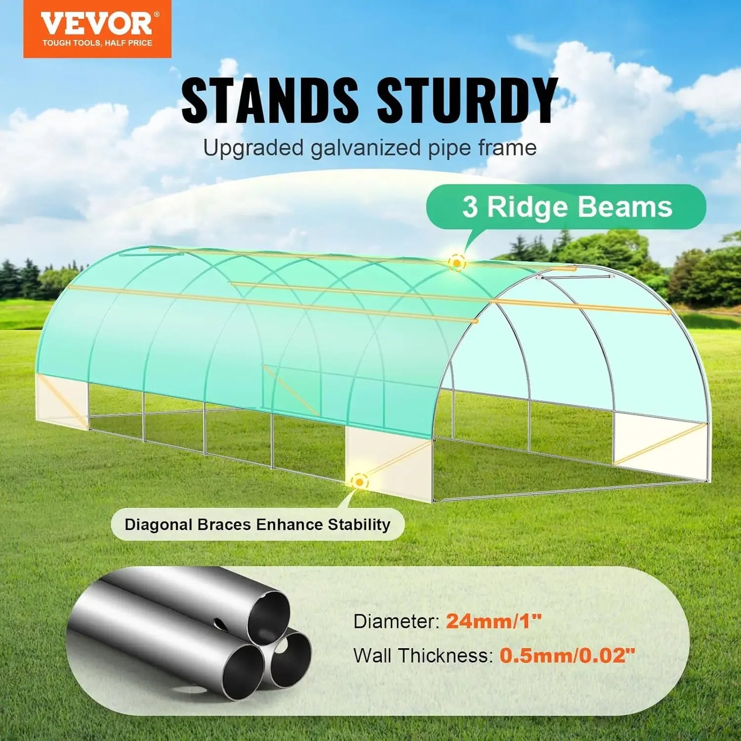 Walk-in Tunnel Greenhouse, 29.2x9.7x6.5 ft