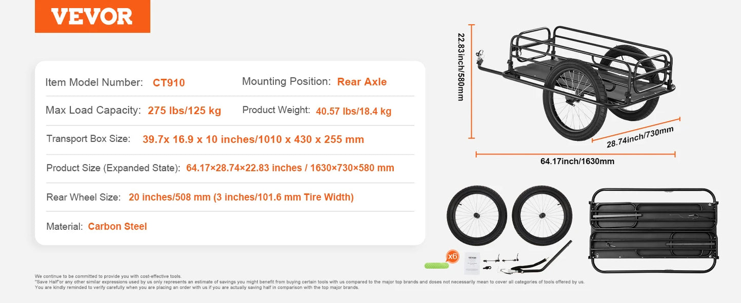 275 lbs Bike Cargo Trailer