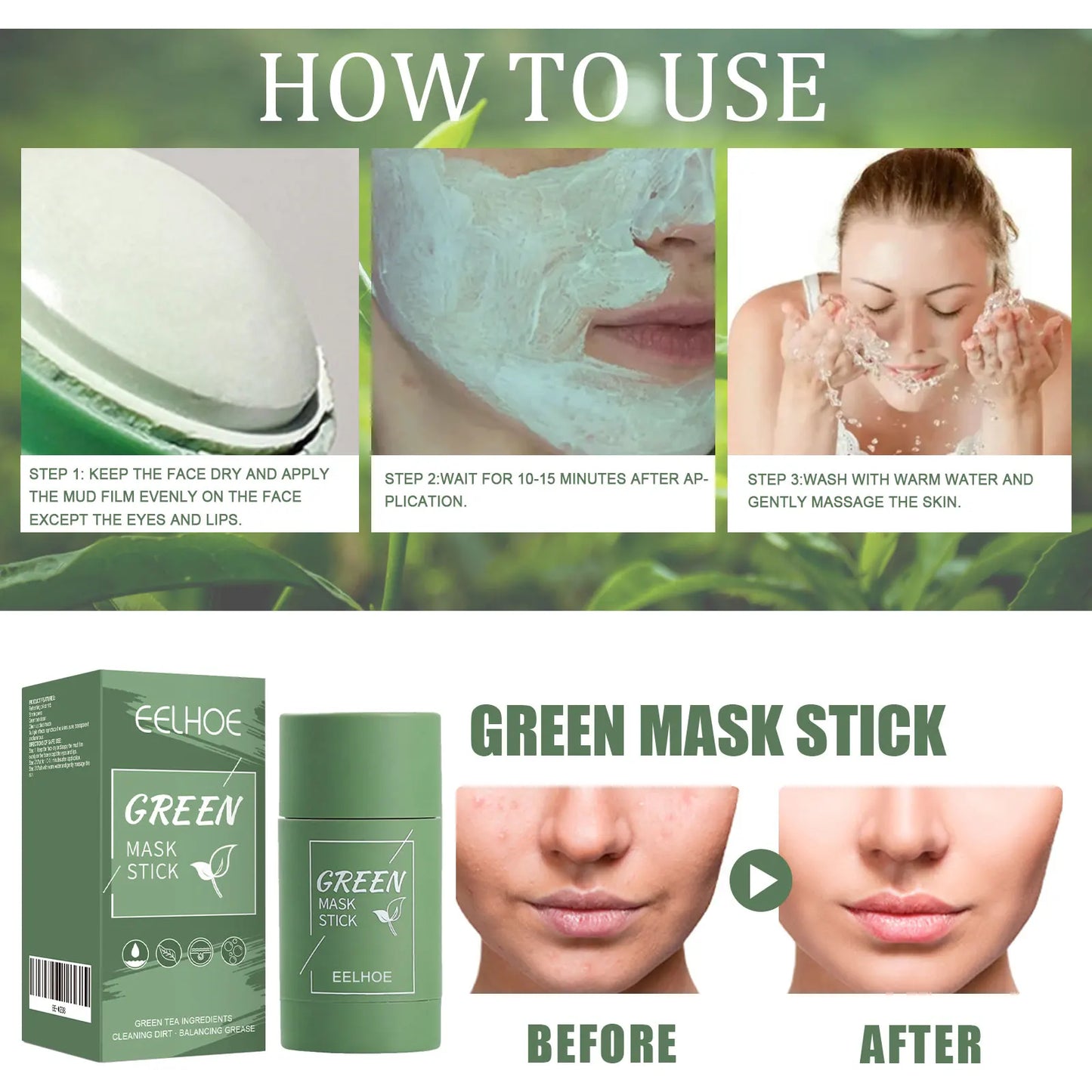 3-4PCS Green Tea Solid Face Mask Stick