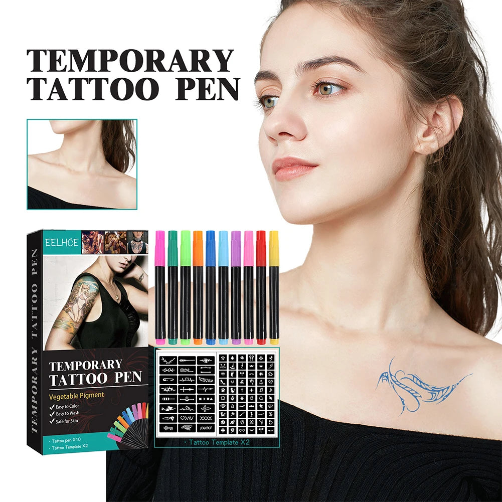 Temporary Tattoo Ink with Tattoo Stencils
