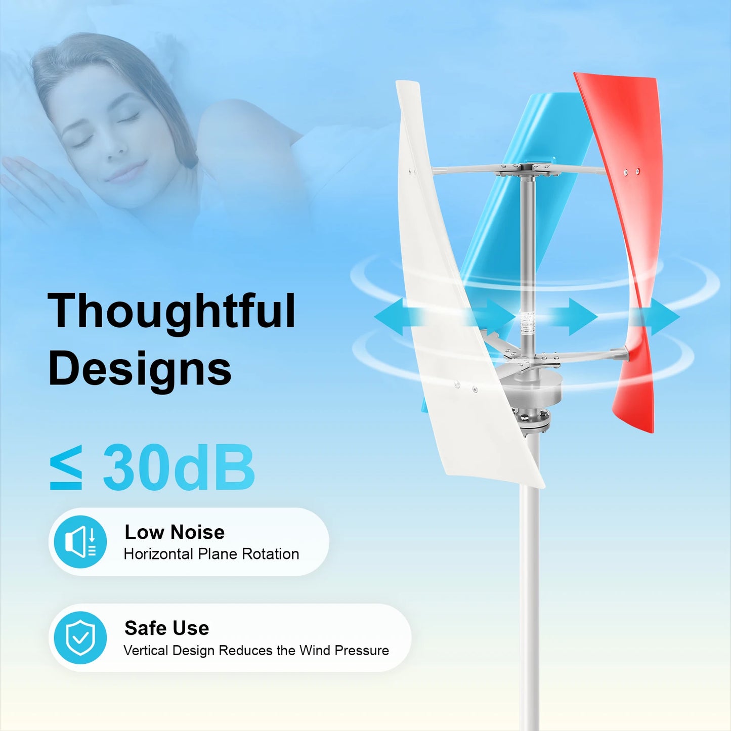 3-blade Wind Turbine Generator Kit, 400W