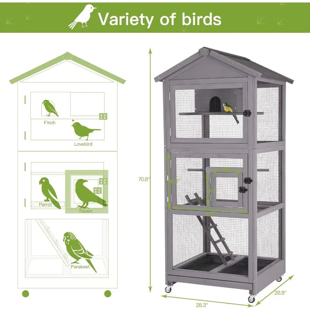 Wooden Large Bird Cage on Wheels