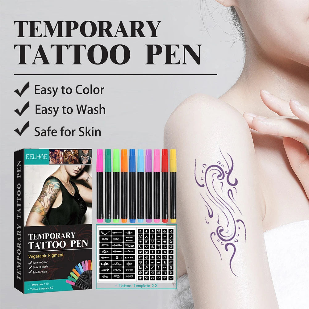 Temporary Tattoo Ink with Tattoo Stencils
