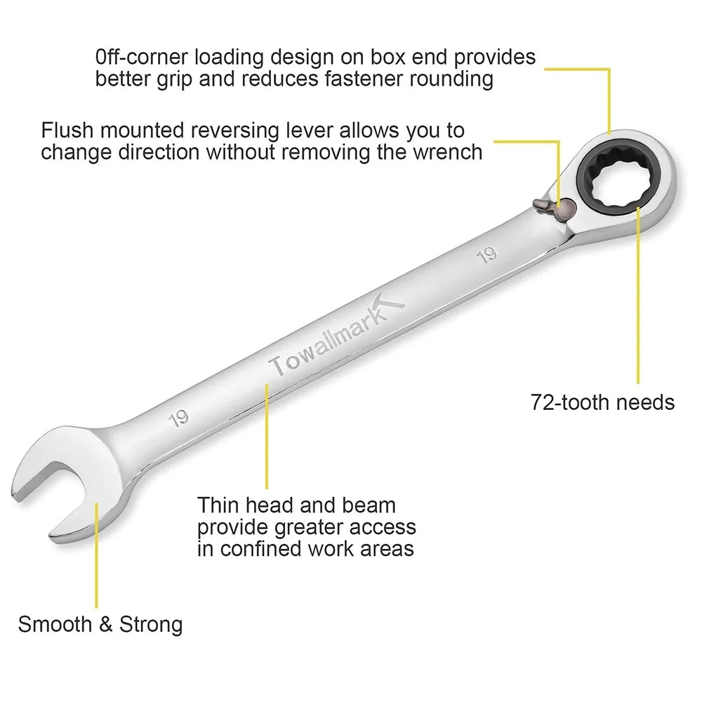 12pcs Combination Ratcheting Wrench Set, Metric