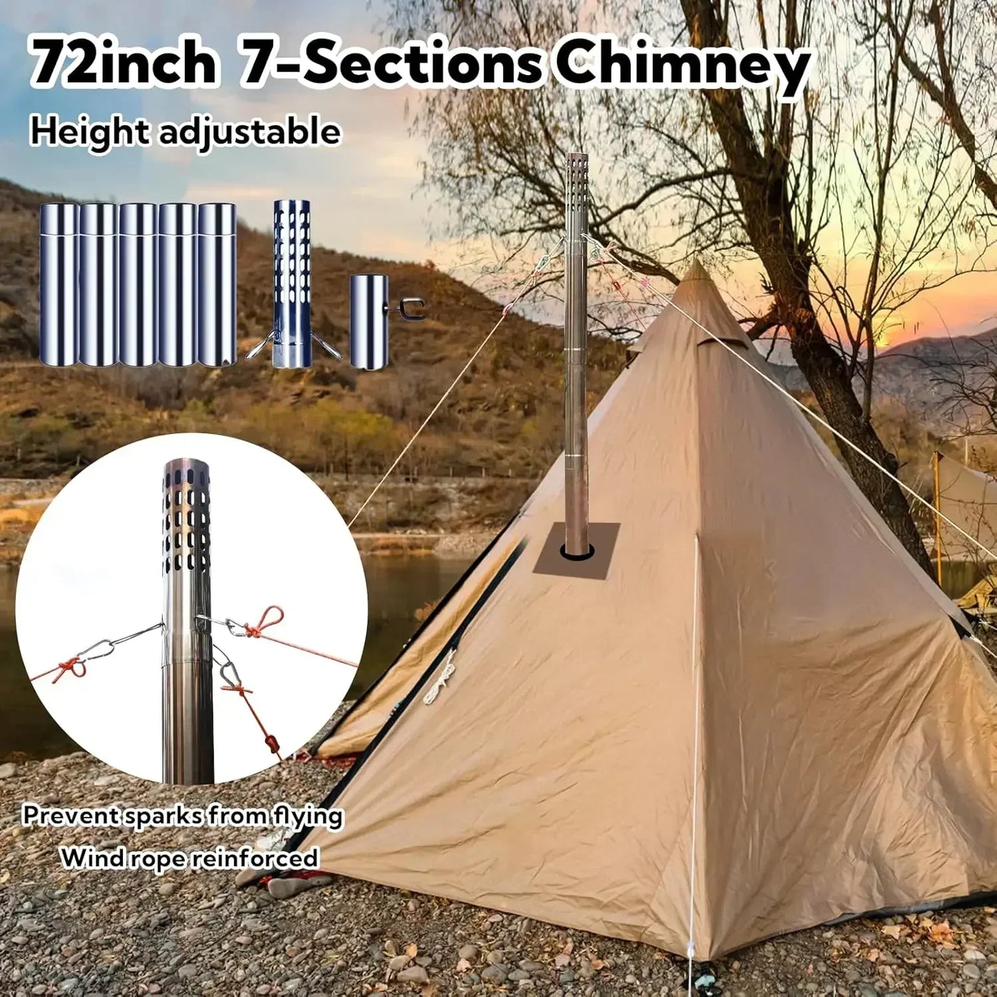 Portable Folding Wood Burning Camping Stove - Includes Chimney Pipes and Spark Arrestor