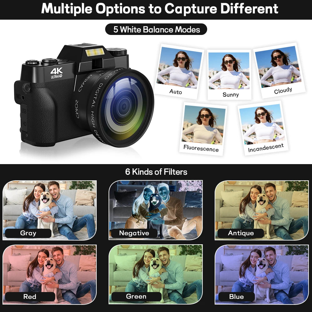 4K WIFI Webcam / Camcorder 3 Inch Flip Screen Wide Angle Lens