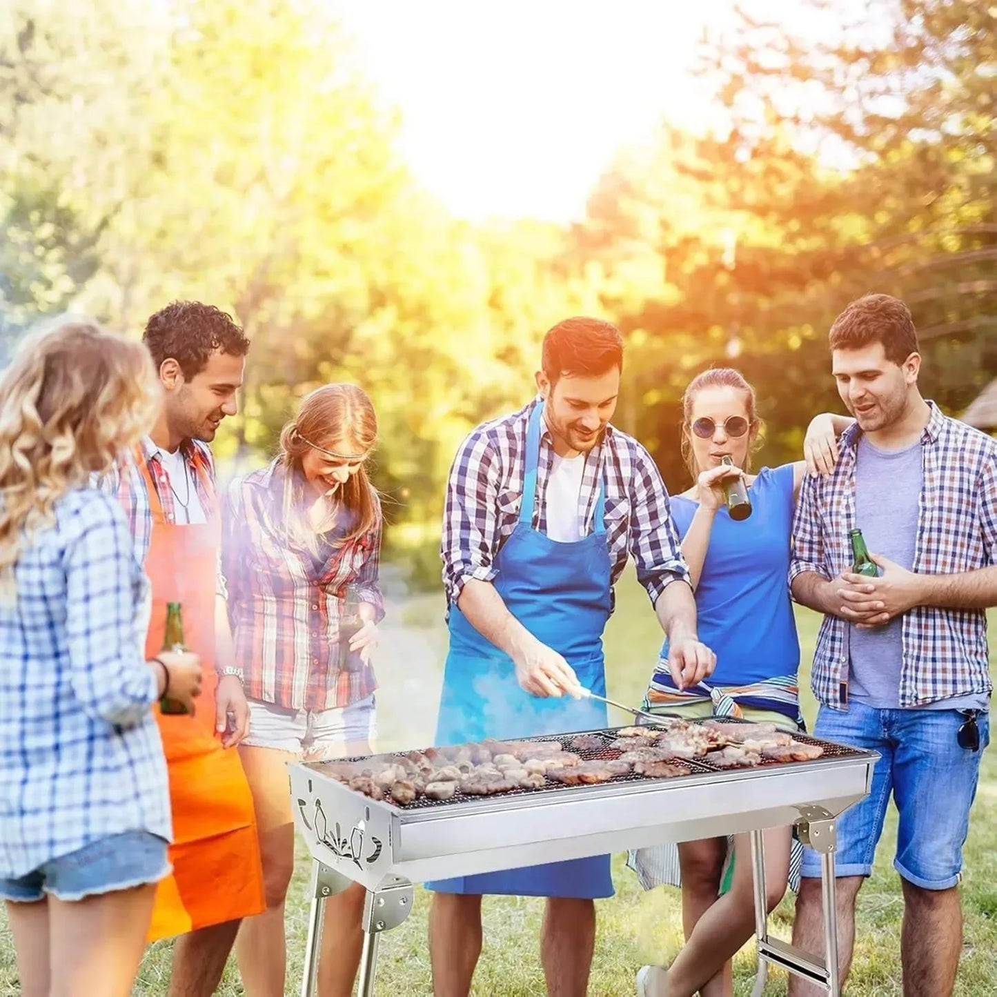 Barbecue Charcoal Grill Stainless Steel Folding