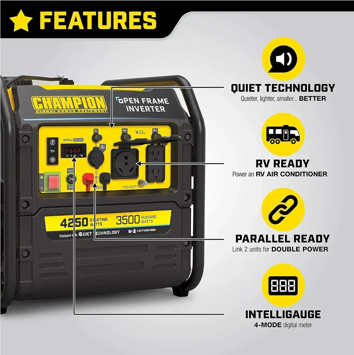 4250-Watt RV Ready Portable Open Frame Inverter Generator
