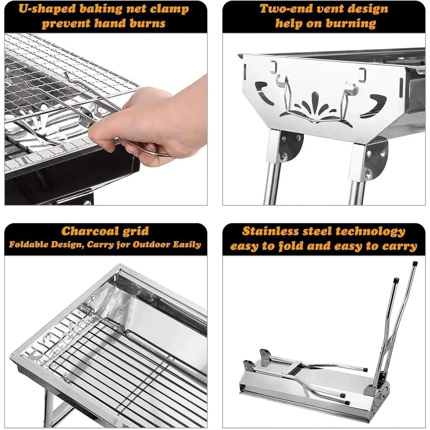 Barbecue Charcoal Grill Stainless Steel Folding