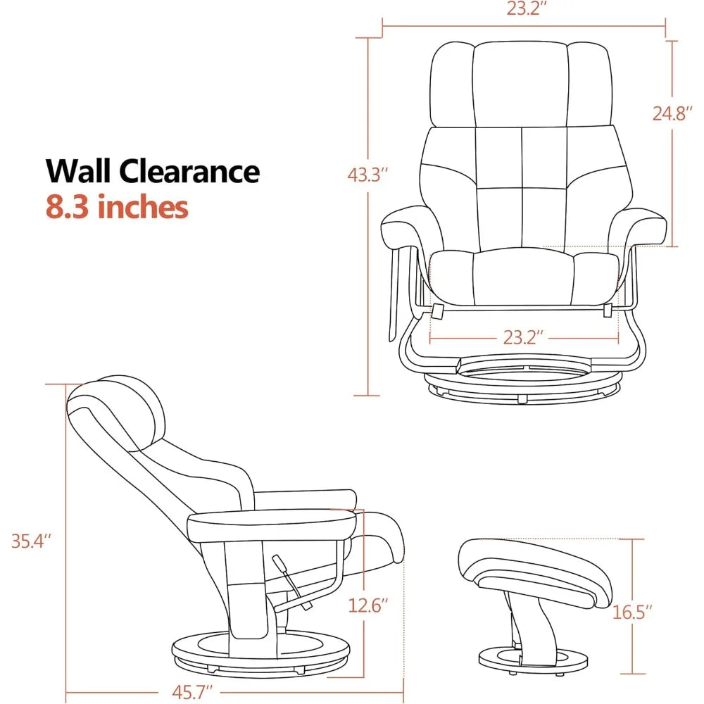 Swivel Recliner Chair with Ottoman and Vibration Massage
