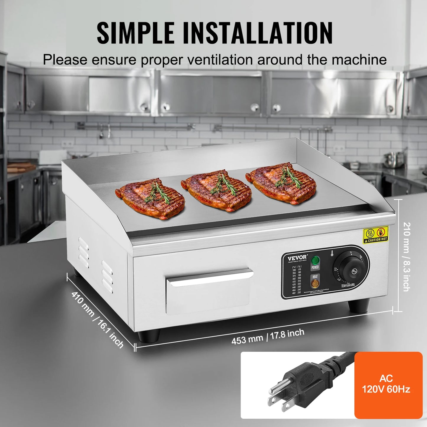 1700W Countertop Flat Top Grill Stainless Steel