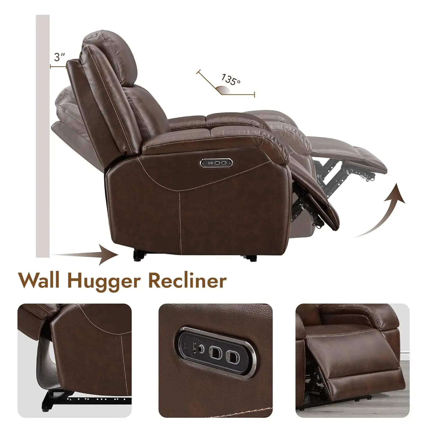 Leather Power Recliner Chair Wall Hugger