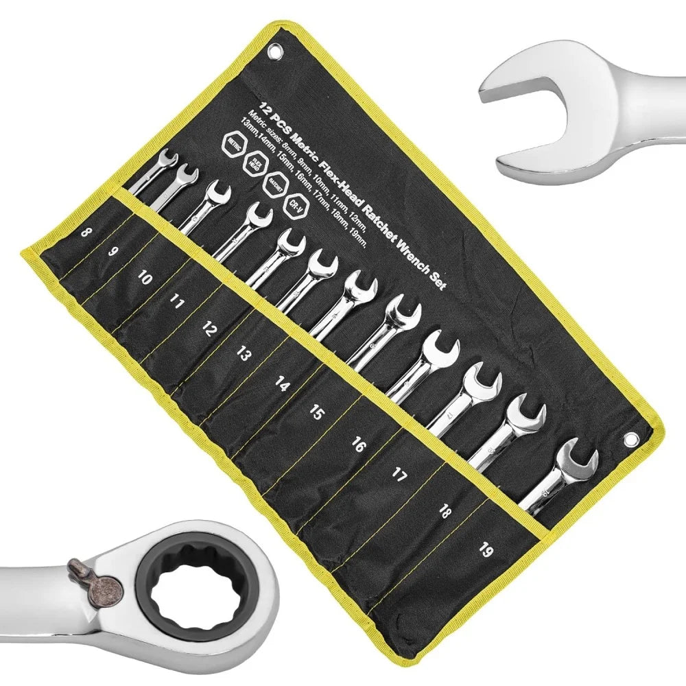 12pcs Combination Ratcheting Wrench Set, Metric