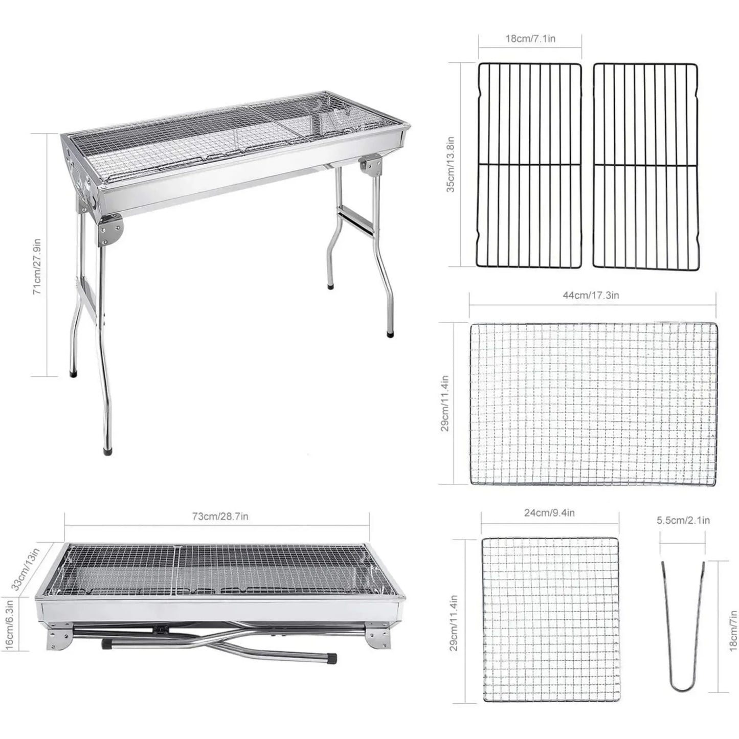 Barbecue Charcoal Grill Stainless Steel Folding