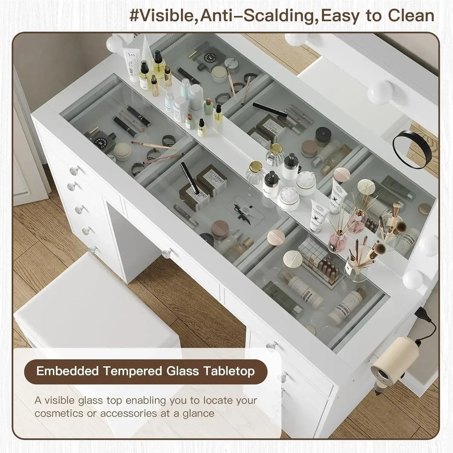 Vanity Desk with Power Outlet and Chair