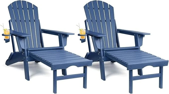 Adjustable Folding Adirondack Chairs Set of 2 with Retractable Ottoman