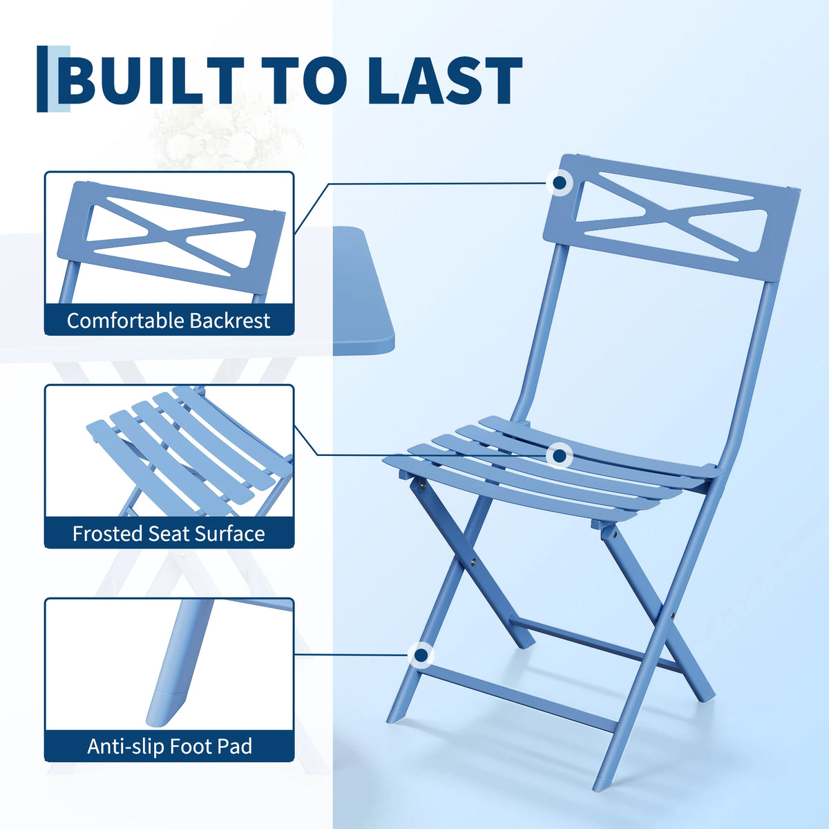 BLUE Folding 3-Piece Bistro Set