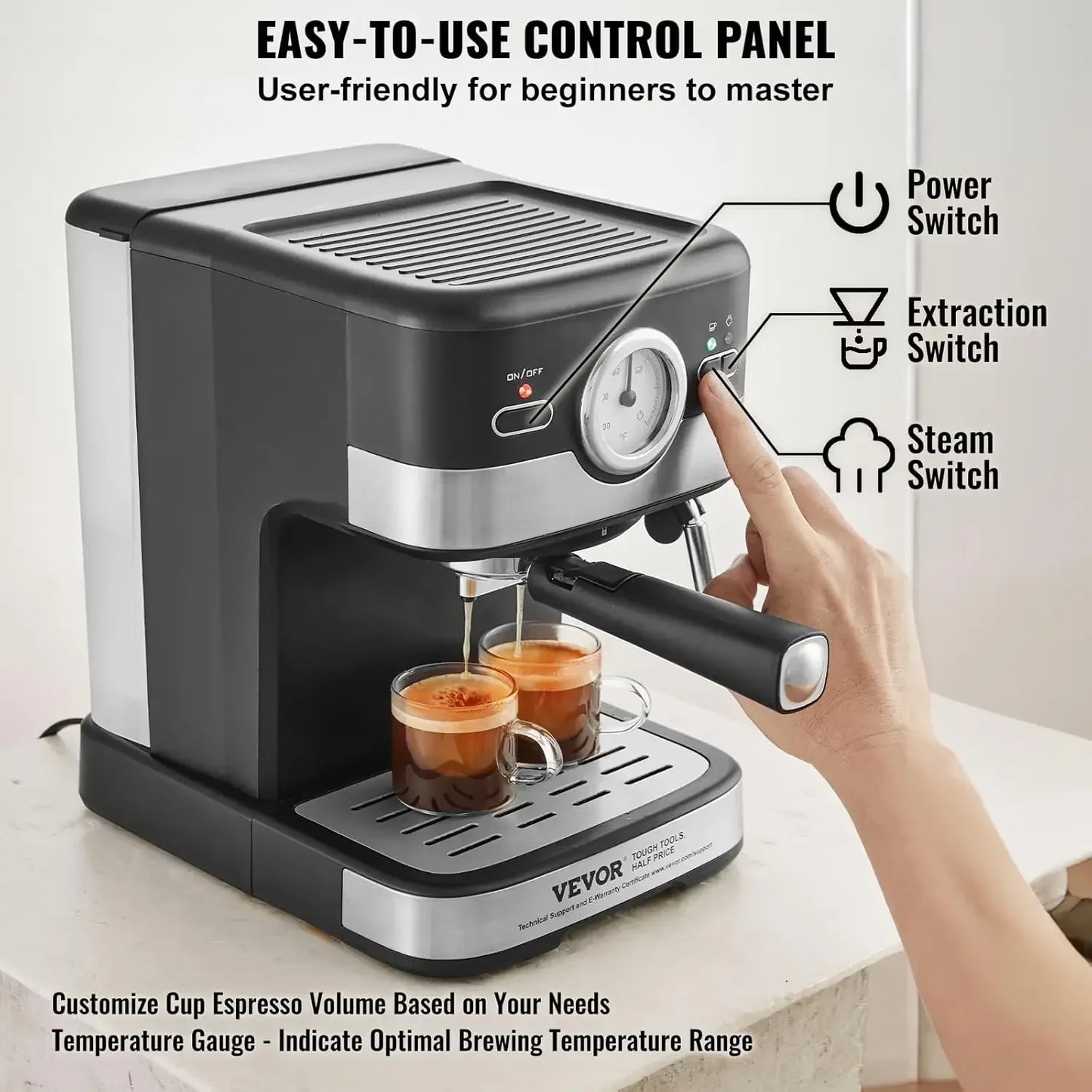 Espresso Maker with Milk Frother Steam Wand