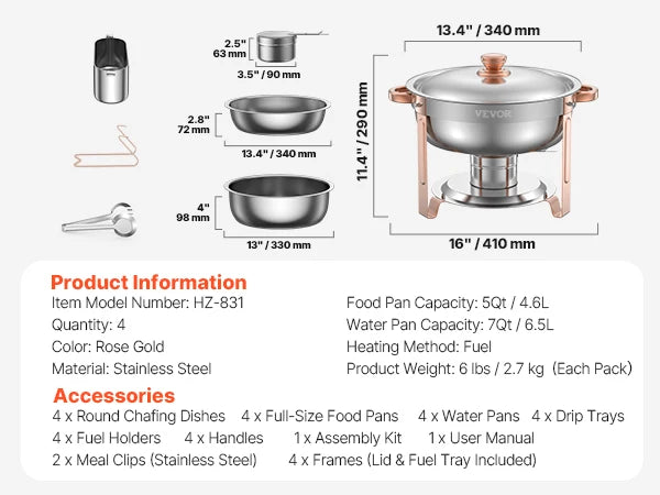 4 Pack Chafing Dish Buffet Set Stainless Steel