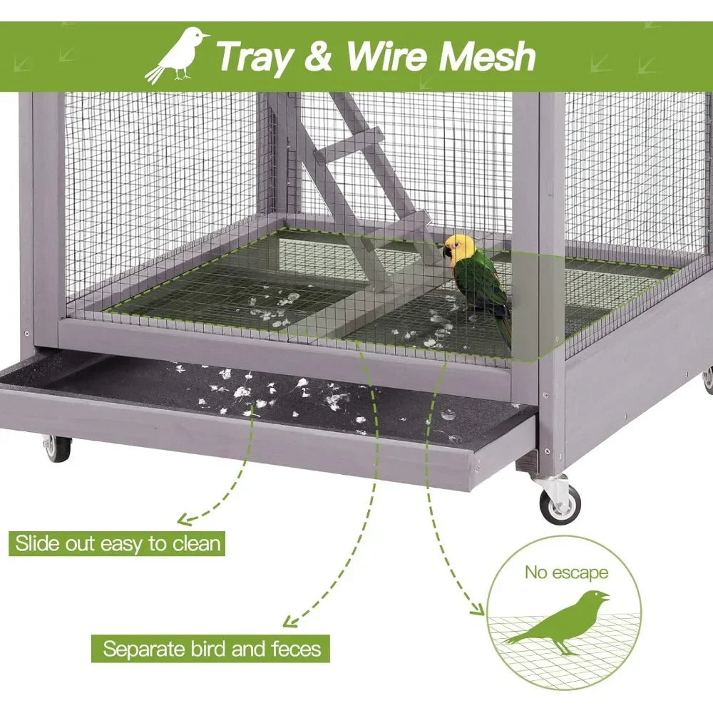 Wooden Large Bird Cage on Wheels