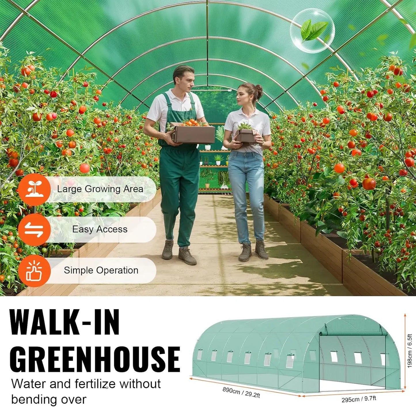 Walk-in Tunnel Greenhouse, 29.2x9.7x6.5 ft