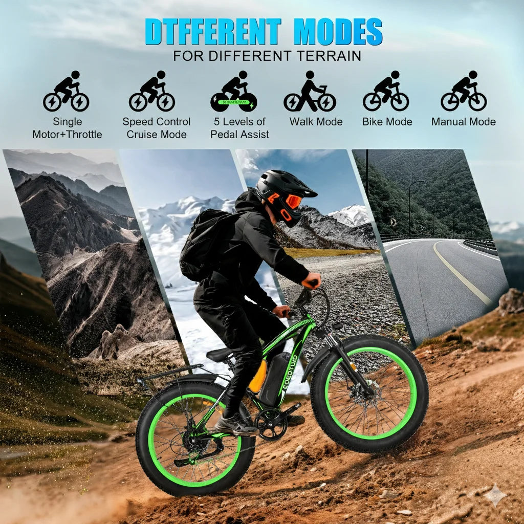 26" Fat Tire Electric Bike 1000W Motor