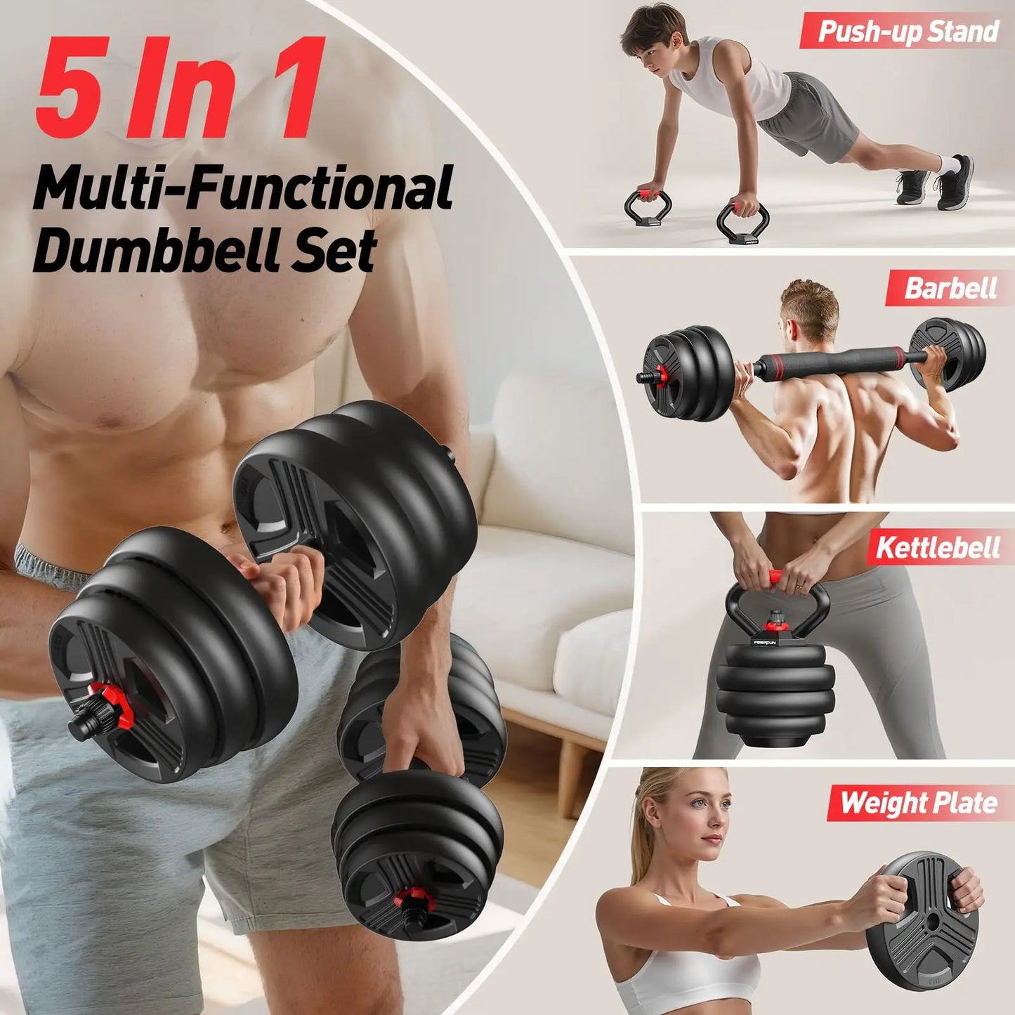 Adjustable 5 in 1 Free Weights Set