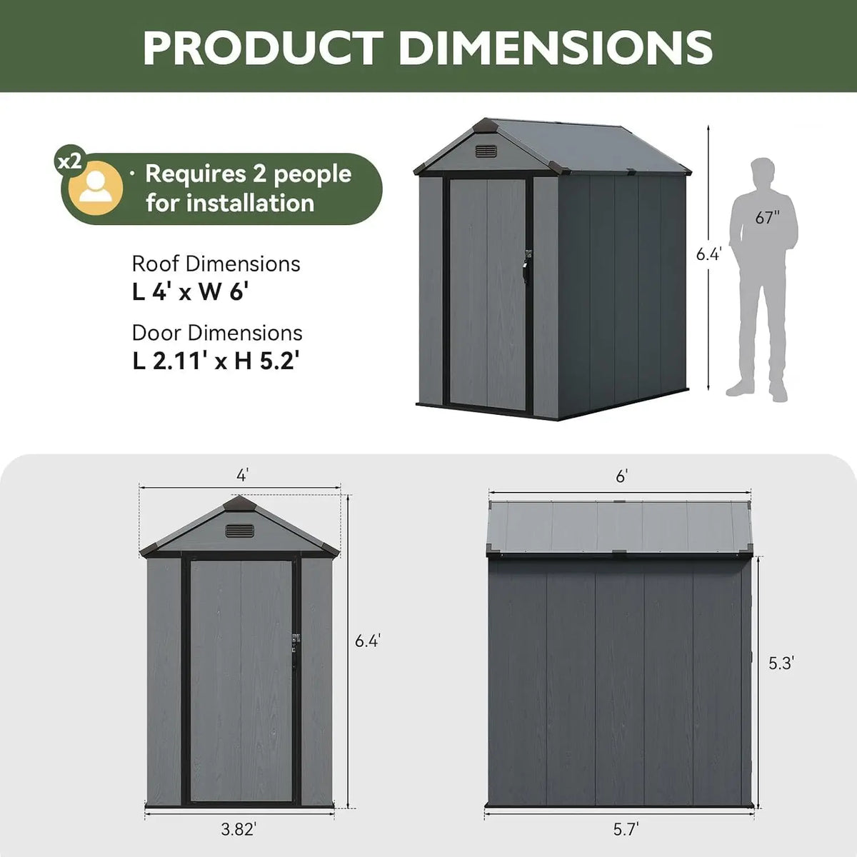 4x6ft All Weather Resin Storage Shed