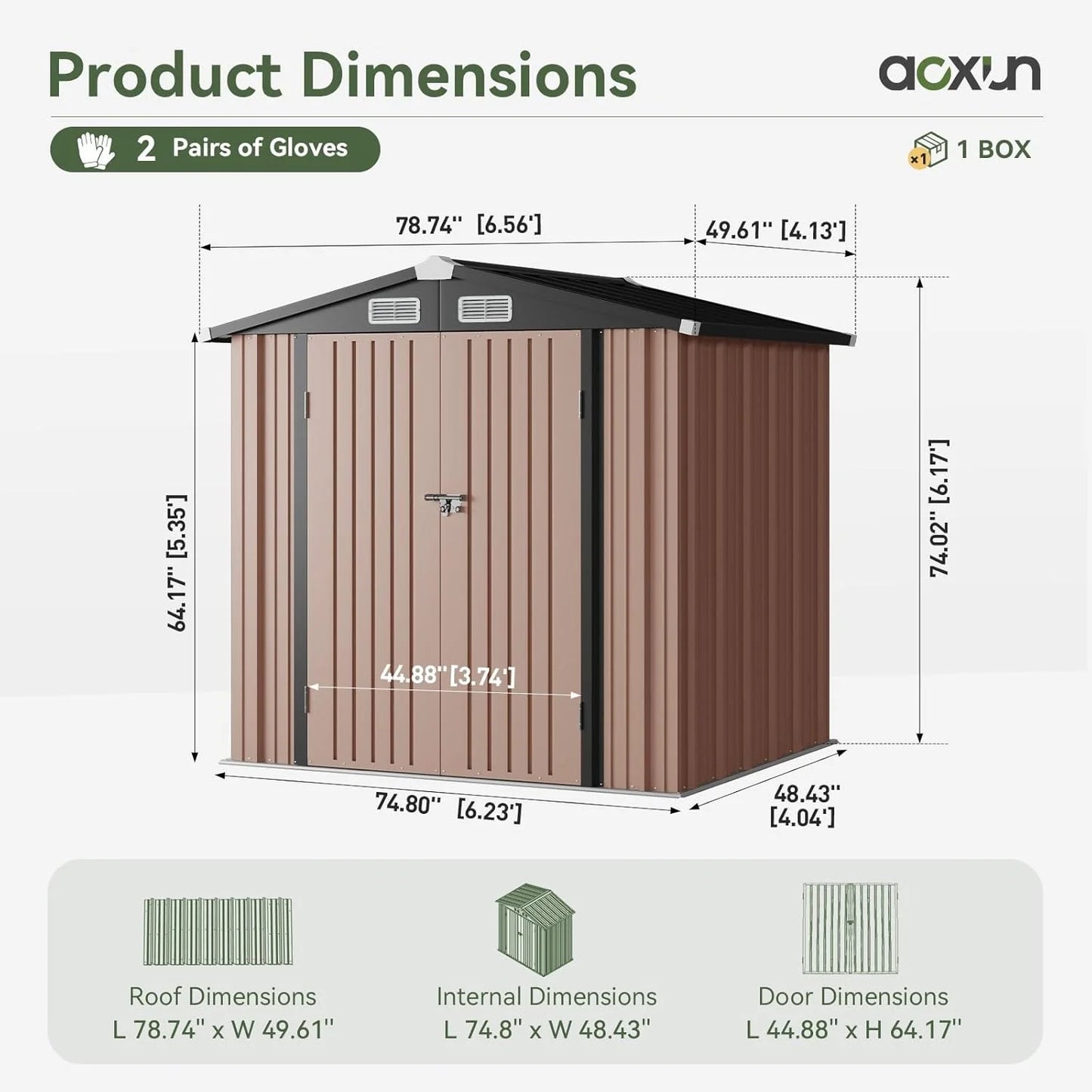 6.2x4FT Metal Garden Storage Shed Lockable Outdoor Tool Shelter with Sloping Roof for Backyard Patio Brown