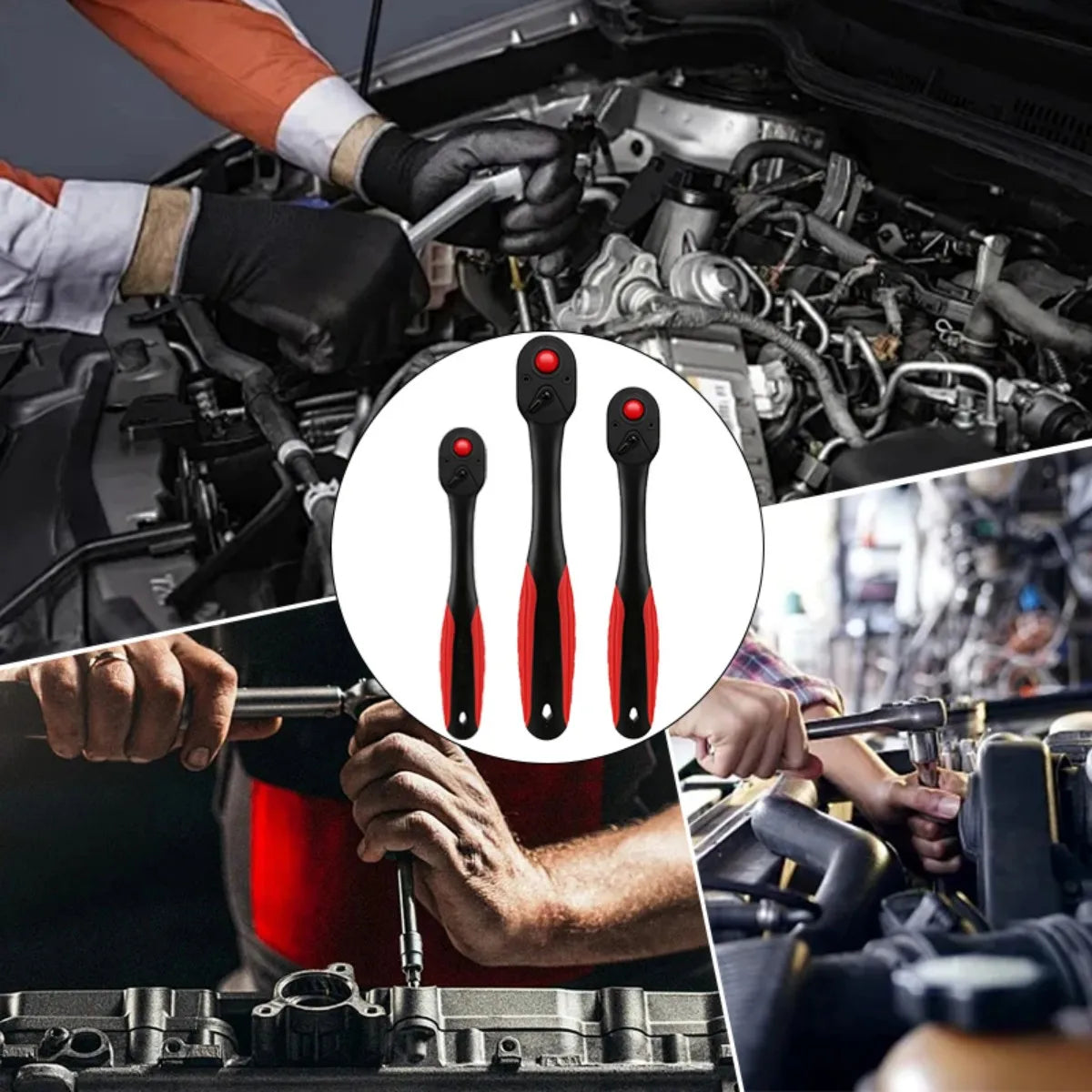 3pcs Ratchet Set with 1/4", 3/8", 1/2" drives