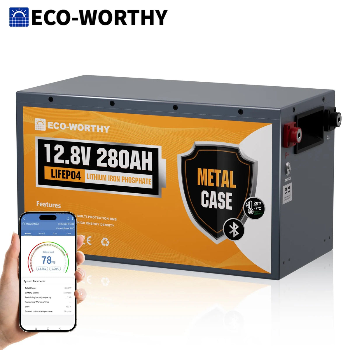 Metal Case LiFePO4 Battery w/Bluetooth & Low Temp Cutoff
