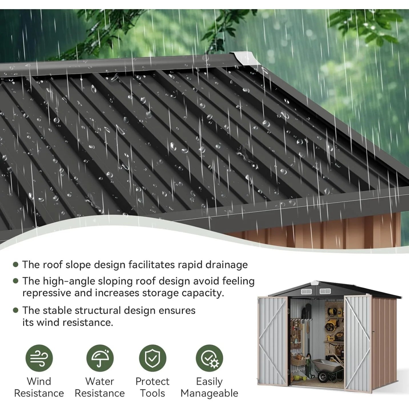 6.2x4FT Metal Garden Storage Shed Lockable Outdoor Tool Shelter with Sloping Roof for Backyard Patio Brown