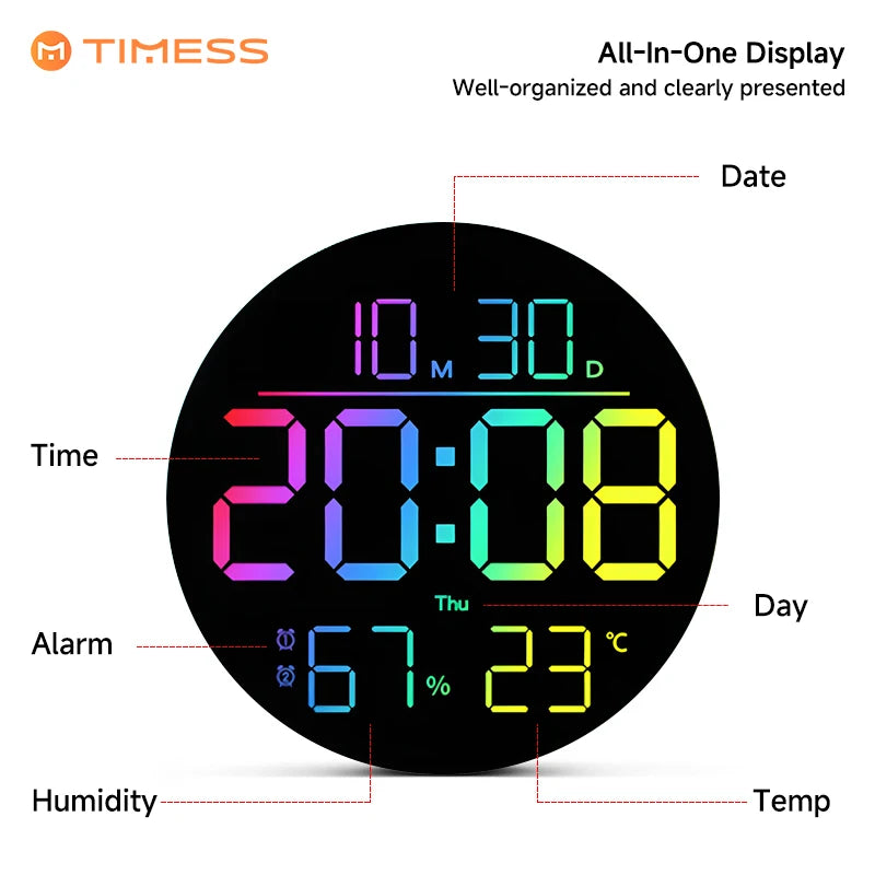 10 Inch RGB LED Digital Wall Clock