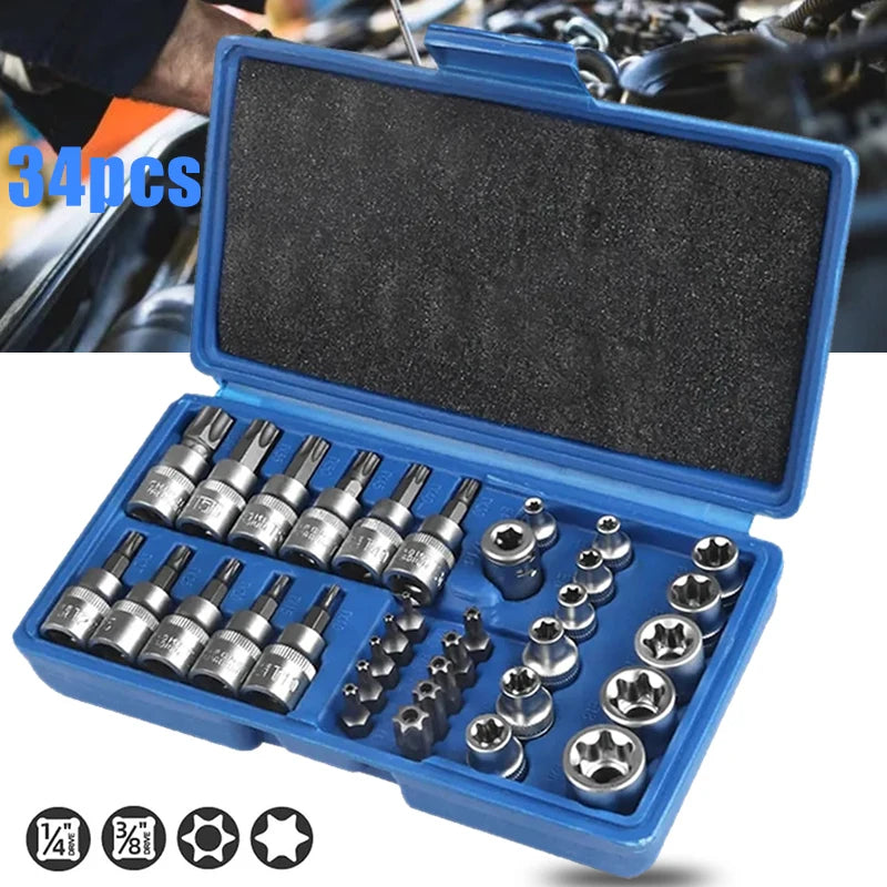 34pcs 3/8'' Drive Torx-Socket Set