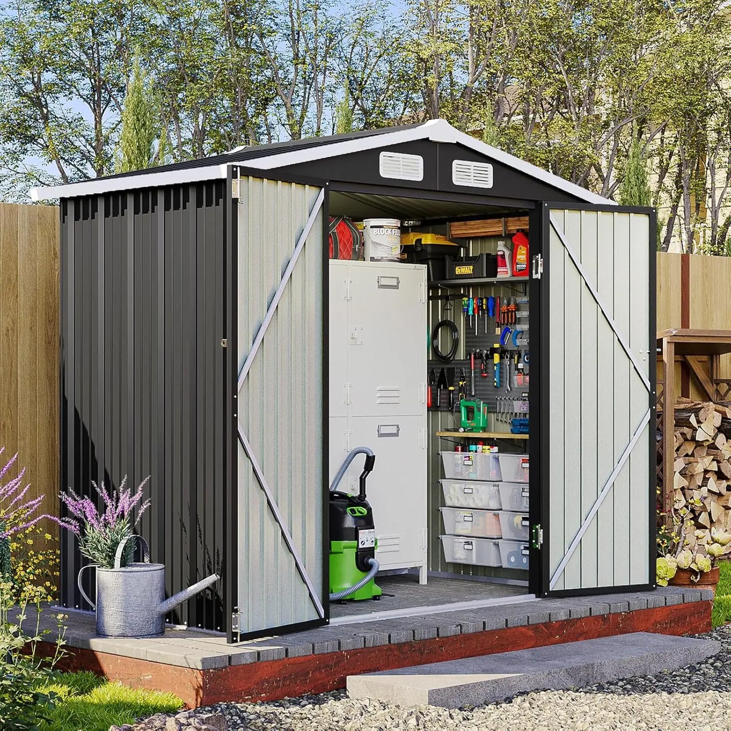 6.2x4FT Metal Garden Storage Shed Lockable Outdoor Tool Shelter with Sloping Roof for Backyard Patio Brown