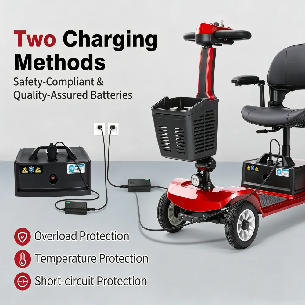 Red 12Ah Foldable 4 Wheel Mobility Scooter