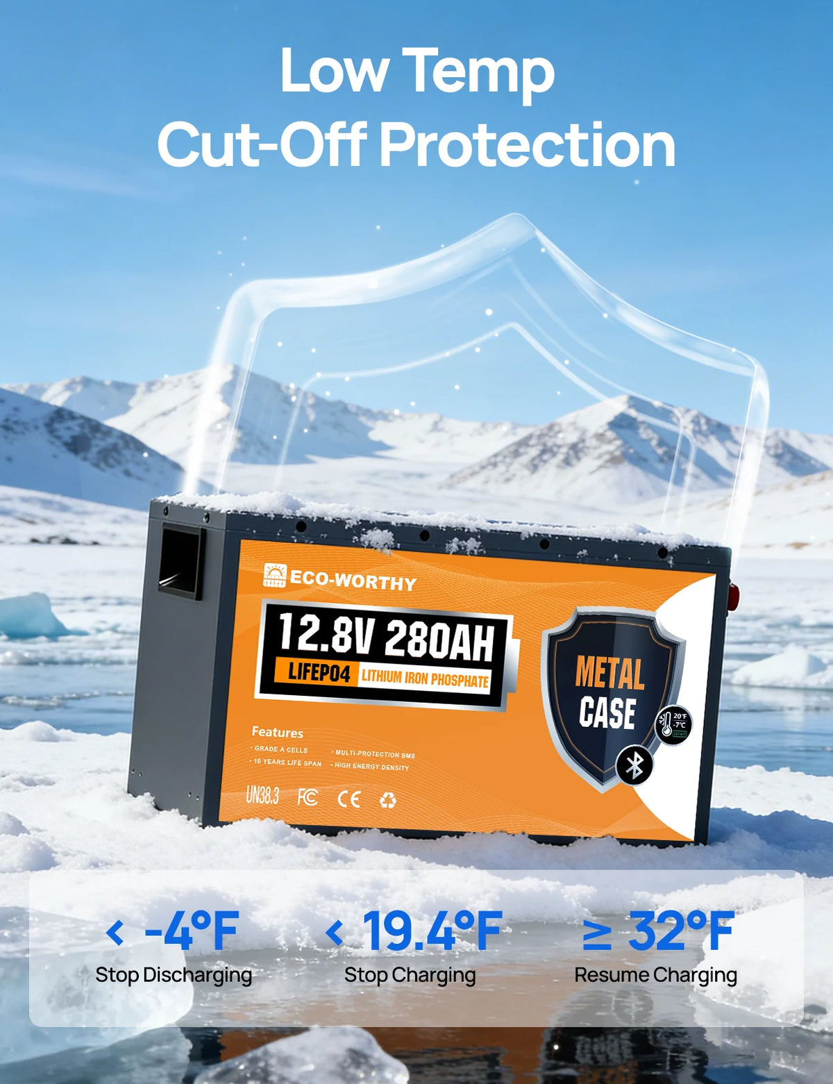 Metal Case LiFePO4 Battery w/Bluetooth & Low Temp Cutoff