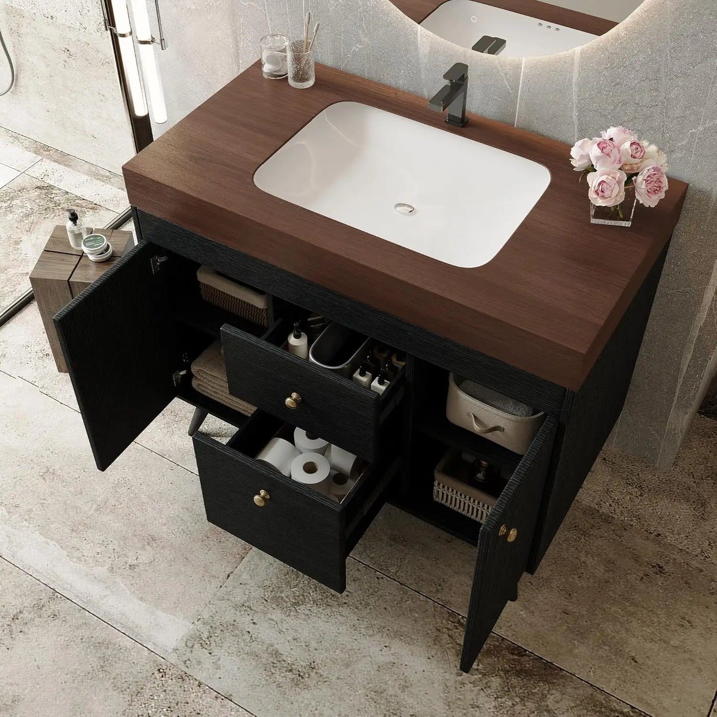 36in Freestanding Bathroom Vanity Ceramic Sink