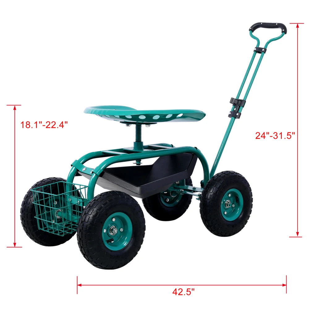 Rolling Garden Scooter with Tool Tray