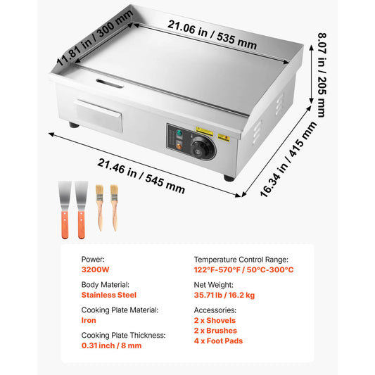 Stainless Steel Countertop Flat Top Grill