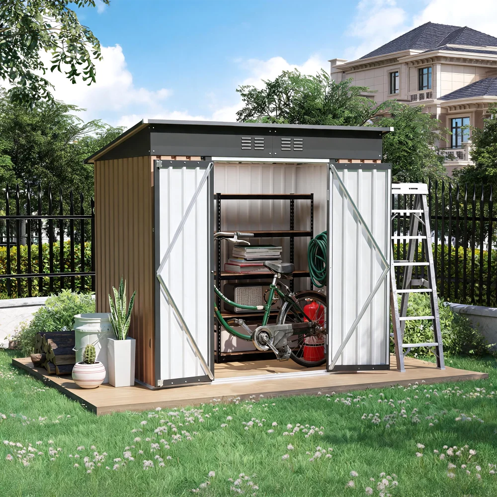 6x4 FT Brown Metal Garden Storage Shed