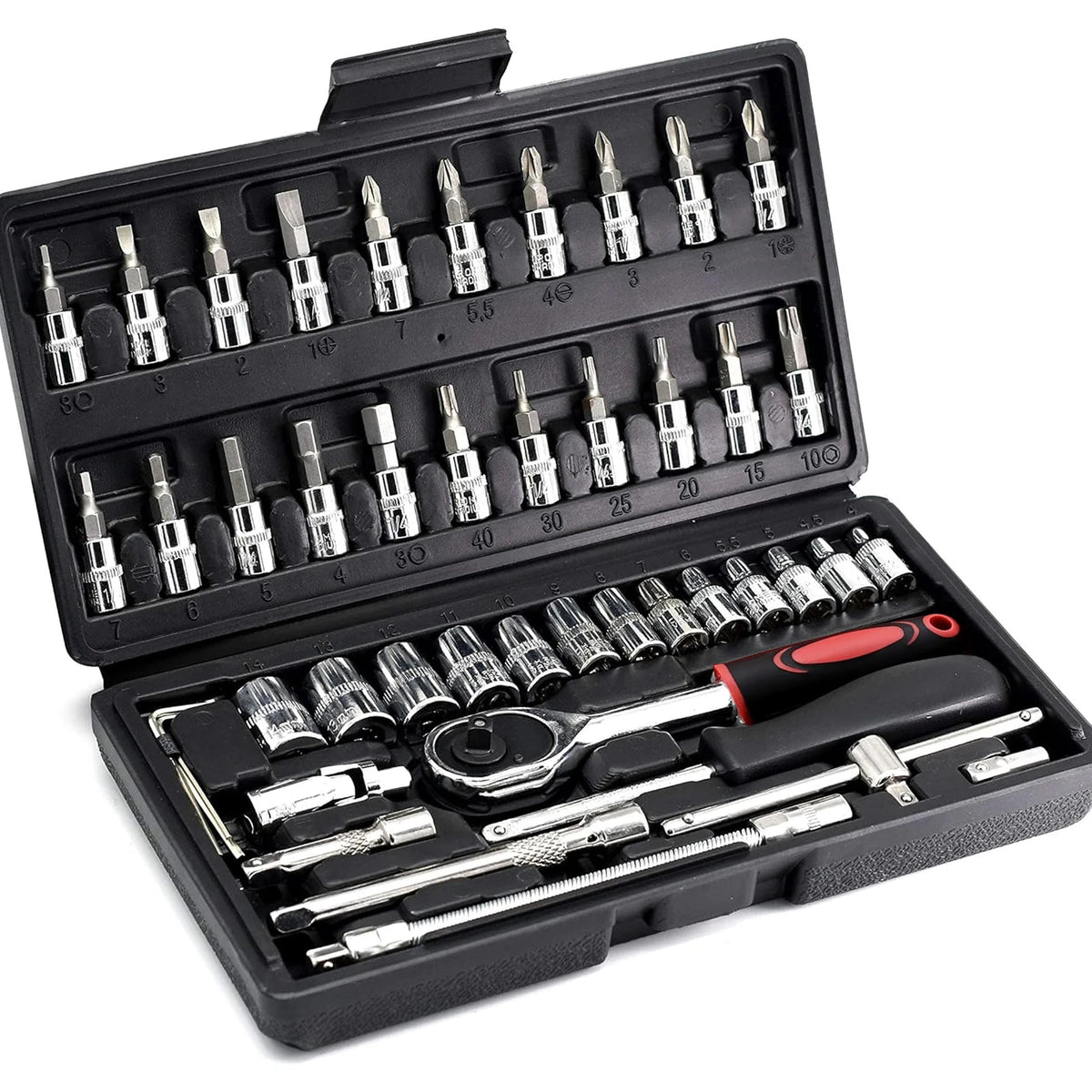 46 Pcs 1/4 Inch Drive Socket Set Metric