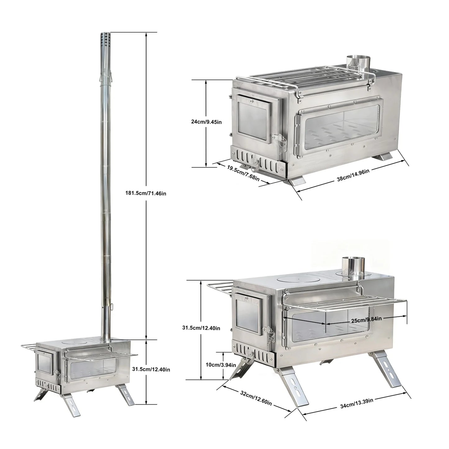 Camping Tent Wood Stove  with 7 Chimney Pipes