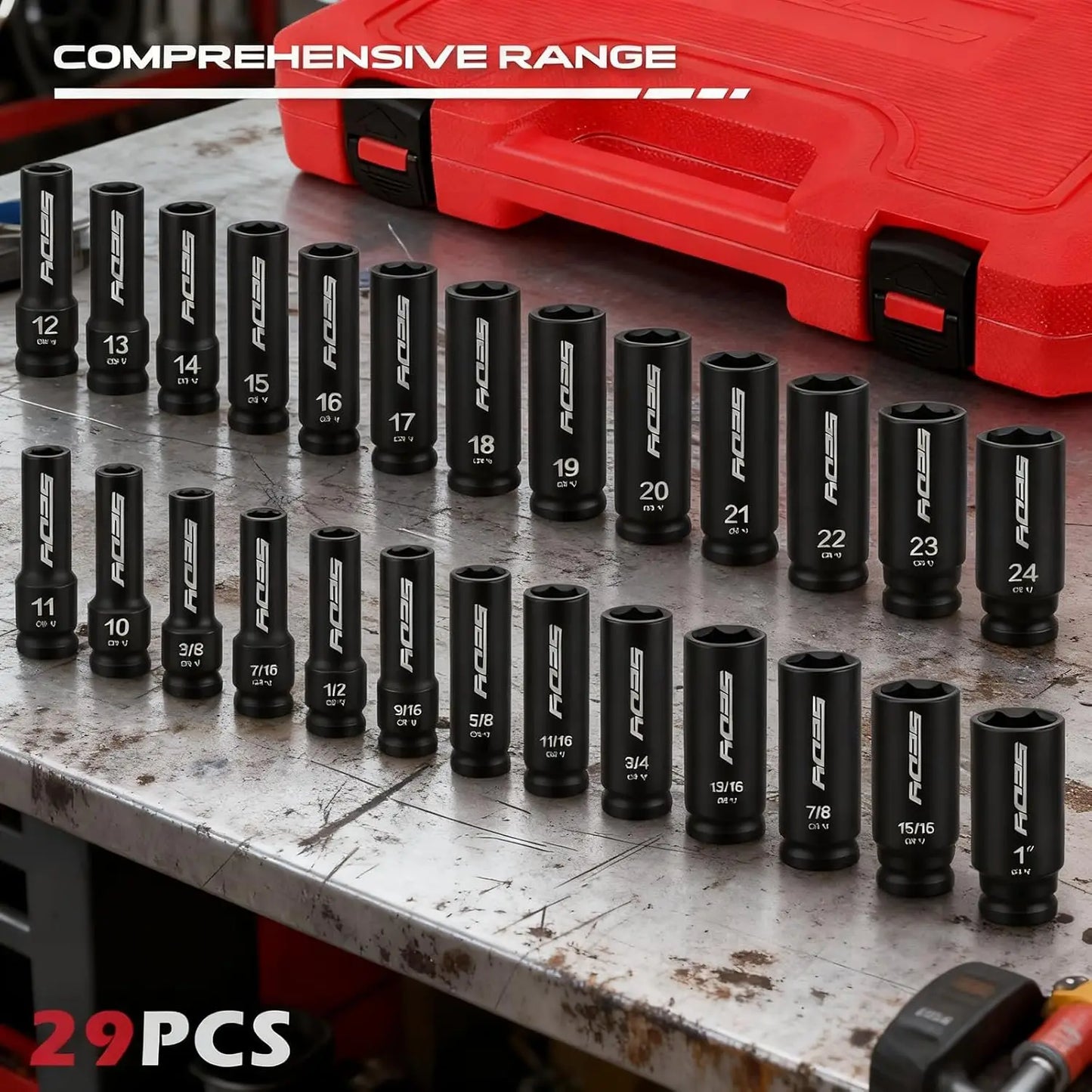 29-Piece 1/2" Drive Impact Socket Set, SAE & Metric