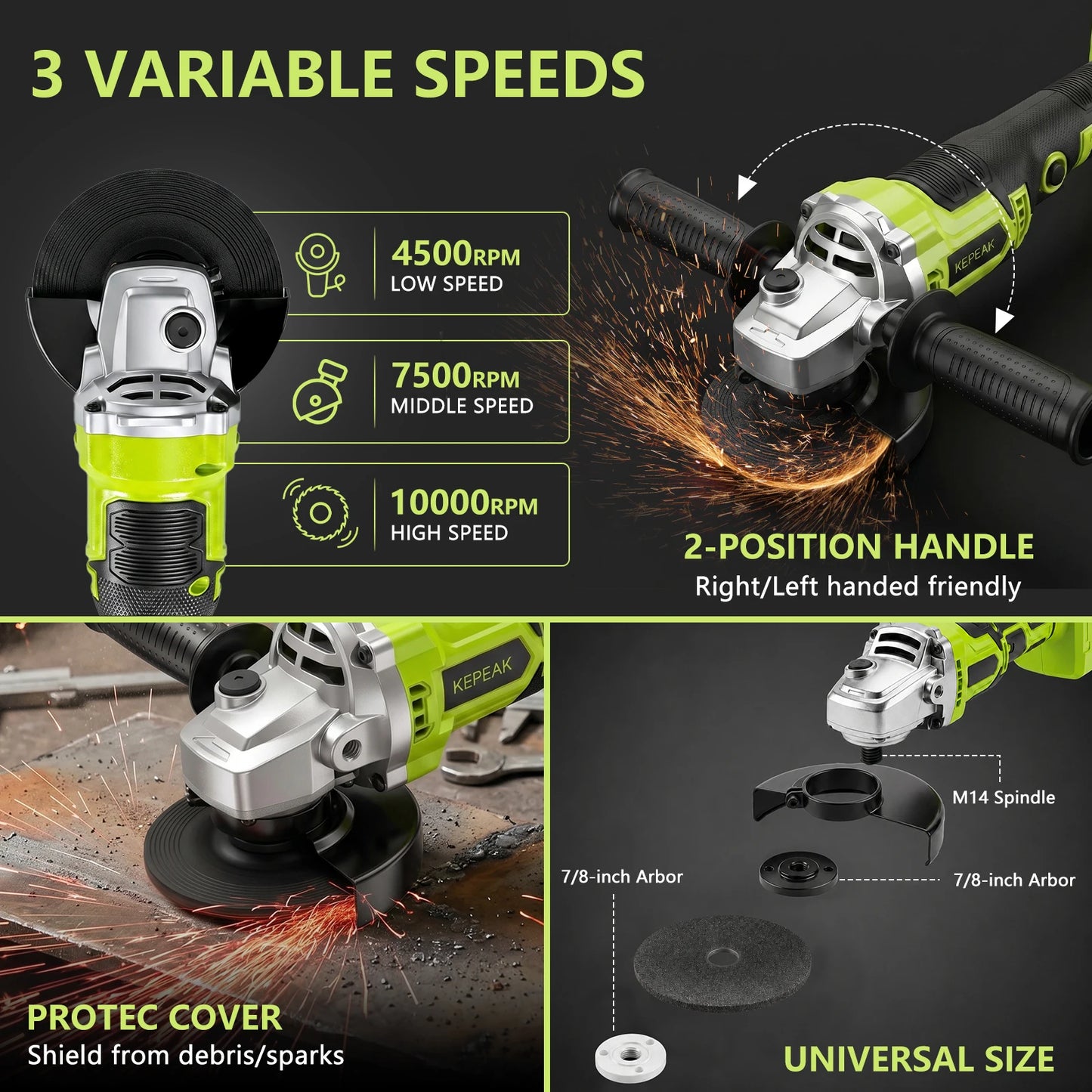21V Cordless Angle Grinder 3 Speed 10000RPM