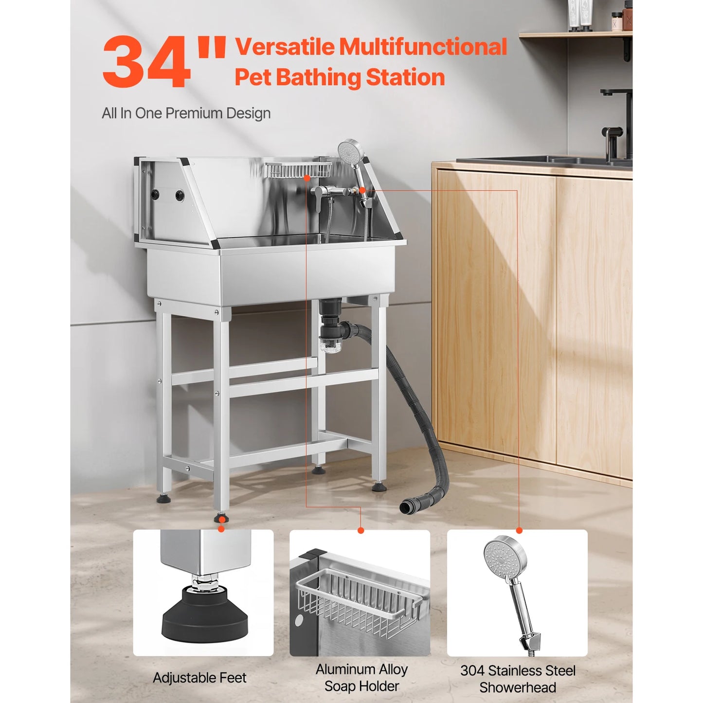 34In Stainless Steel Dog Washing Station