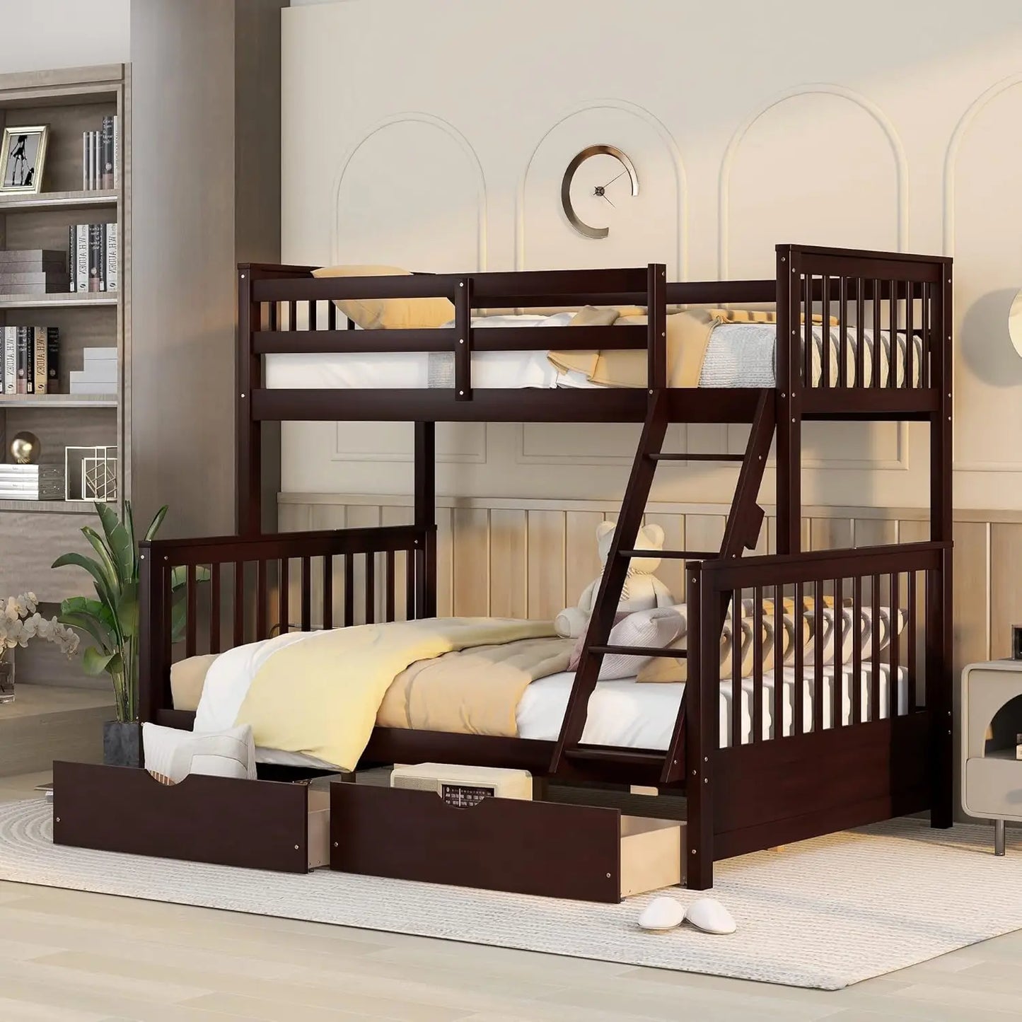 Twin Over Full Bunk Bed with Drawers and Ladder