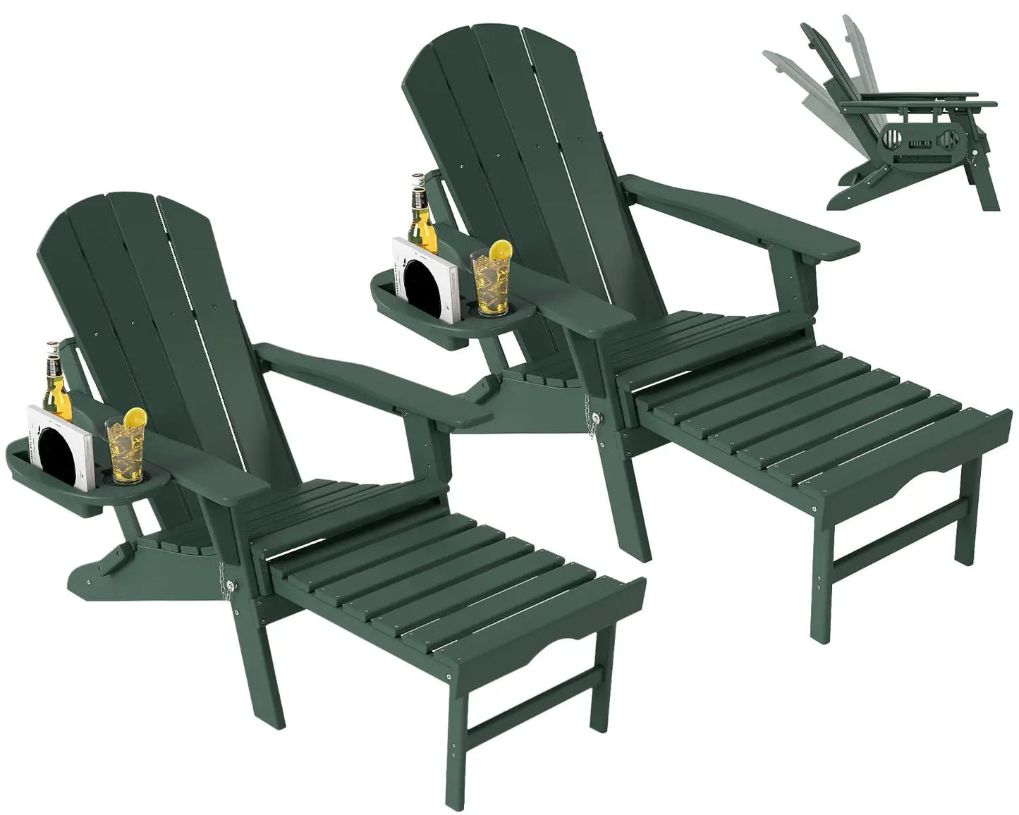 Set of 2 Folding Adirondack Chair with Retractable Ottoman